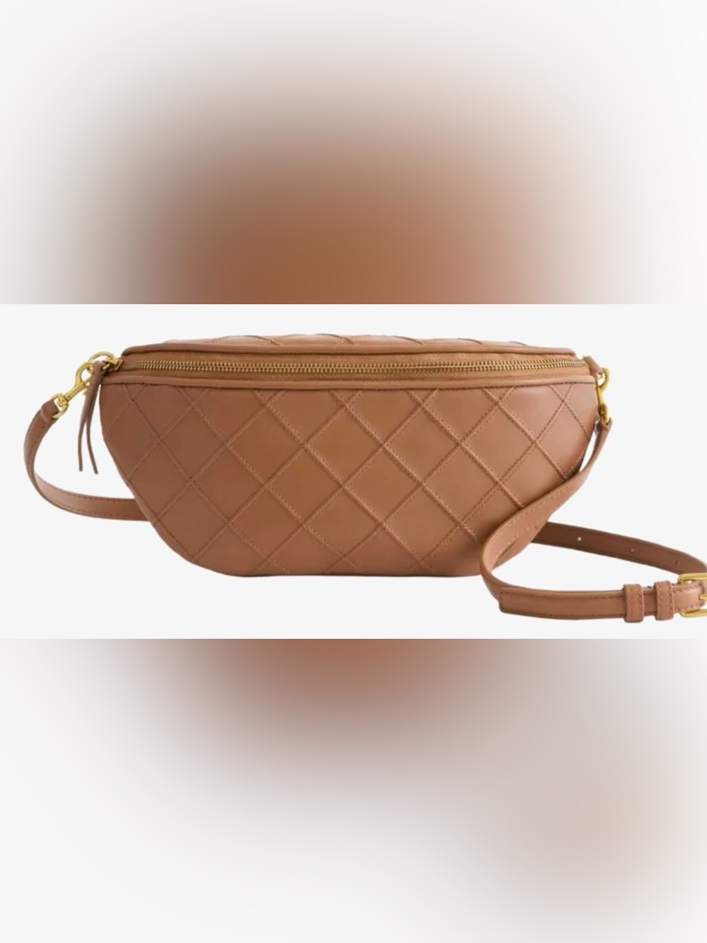 QUINCE Italian Leather Diamond Stitch Sling Bag Cognac NWOT